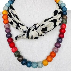 Athens Greece Rainbow Lava Stone Beaded Necklace Matte Multicolor Stone Artisan